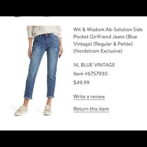 Wit and wisdom girlfriend jeans